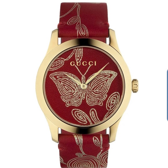 Gucci Accessories - Gucci Women's Watch in Red and Gold with Butterfly Design